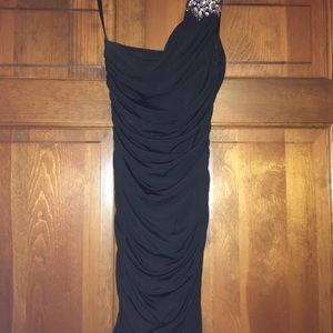 Black One Shoulder Jeweled Cocktail Dress